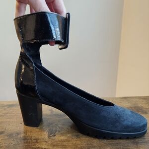 Vintage Arche ankle strap pumps size 40 black suede and patent